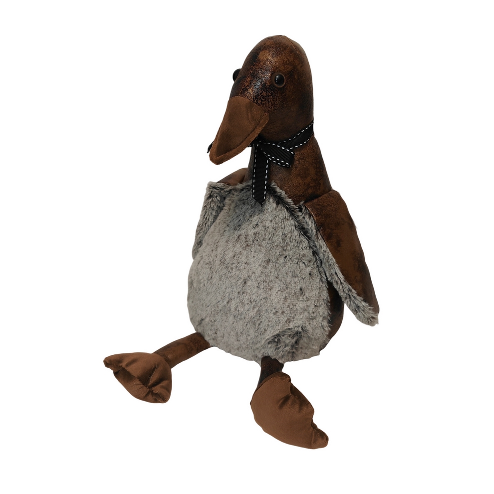 BLOQUE PORTE CANARD SIMILI CUIR MARRON FAUSSE FOURRURE 26 X 30 X 16 CM - Photo N°5