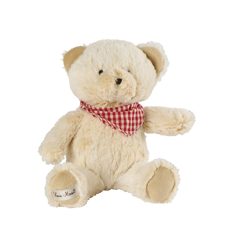 PELUCHE OURS NOMME TONIN BEIGE FOULARD VICHY ROUGE 22 cm - Photo N°1