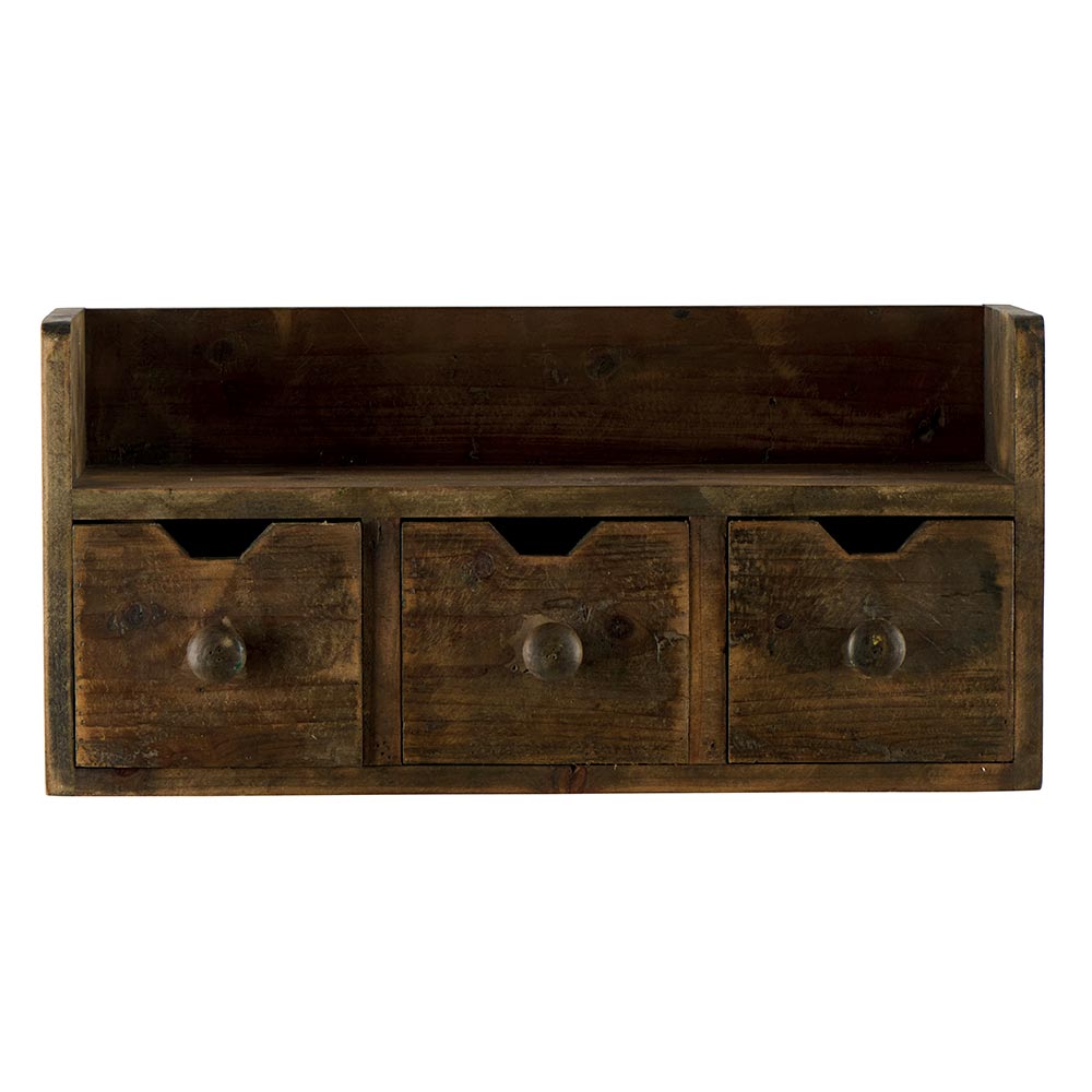 ETAGERE MURALE 3 TIROIRS EN VIEUX BOIS 52.5 X 25 X 18 CM - Photo N°4