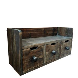 ETAGERE MURALE 3 TIROIRS EN VIEUX BOIS 52.5 X 25 X 18 CM