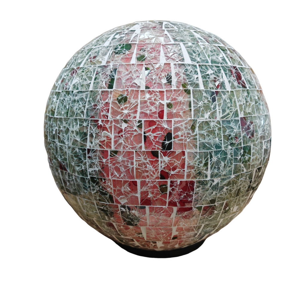 LAMPE BOULE EN VERRE MOSAIQUE ROUGE ET VERT 30 CM - Photo N°4