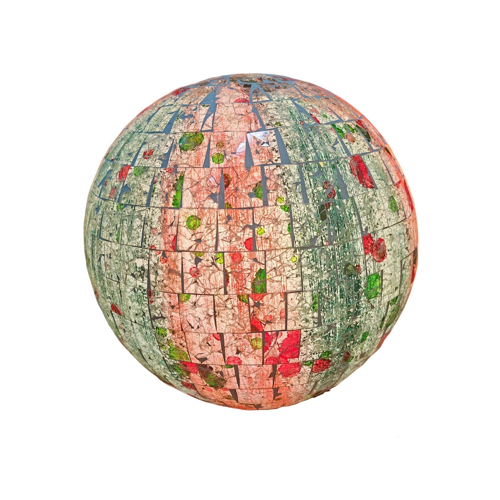 LAMPE BOULE EN VERRE MOSAIQUE ROUGE ET VERT 30 CM - Photo N°2