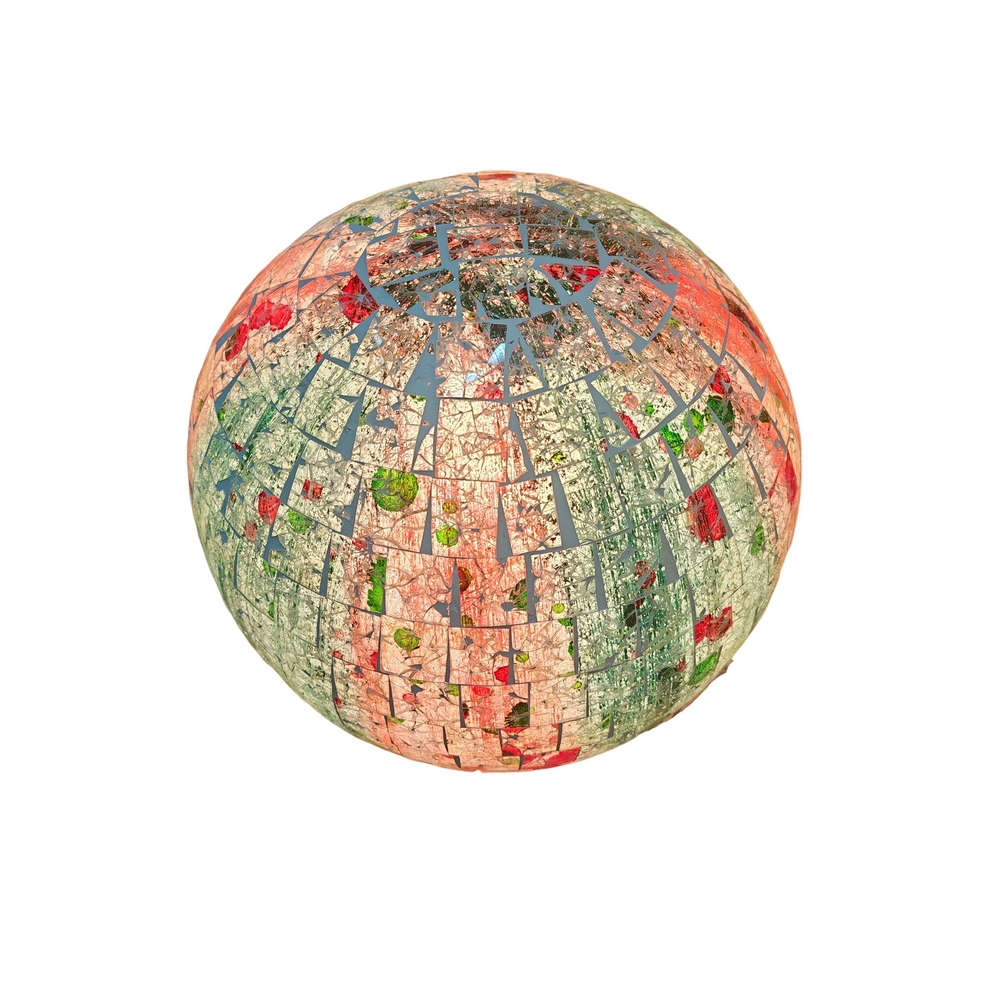 LAMPE BOULE EN VERRE MOSAIQUE ROUGE ET VERT 25 CM - Photo N°3
