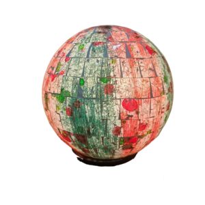 LAMPE BOULE EN VERRE MOSAIQUE ROUGE ET VERT 25 CM