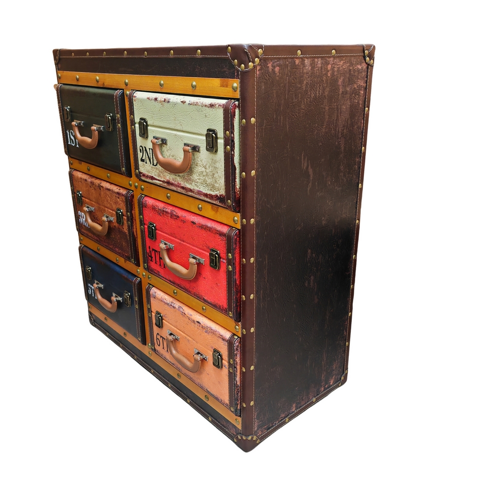 MEUBLE VALISE POUR RANGEMENT 6 TIROIRS MULTICOLORE 75 X 80 X 35 CM - Photo N°6