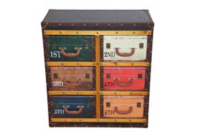 MEUBLE VALISE POUR RANGEMENT 6 TIROIRS MULTICOLORE 75 X 80 X 35 CM