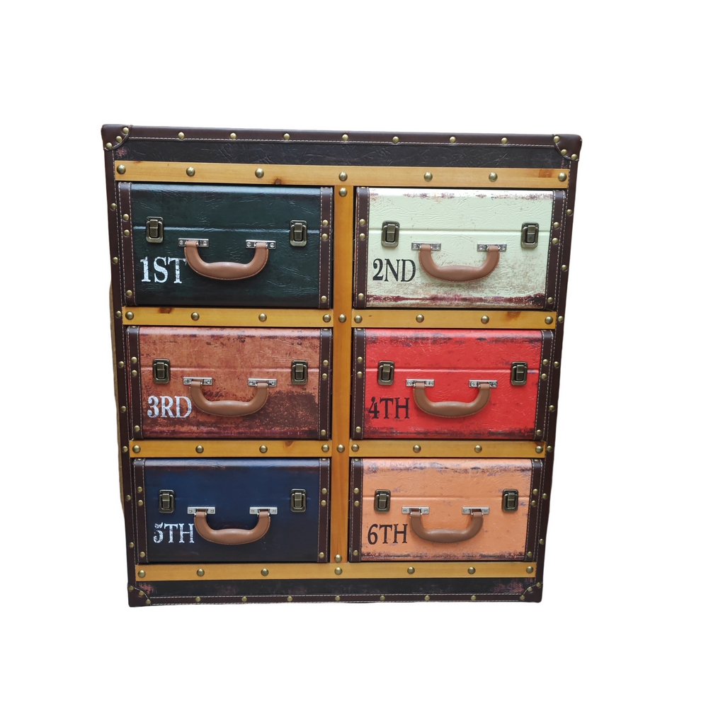 MEUBLE VALISE POUR RANGEMENT 6 TIROIRS MULTICOLORE 75 X 80 X 35 CM - Photo N°3