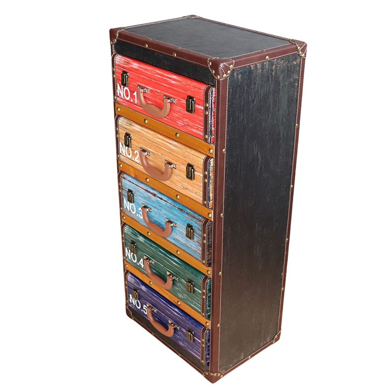 MEUBLE VALISE POUR RANGEMENT 5 TIROIRS MULTICOLORE 43 X 95 X 31 CM - Photo N°1