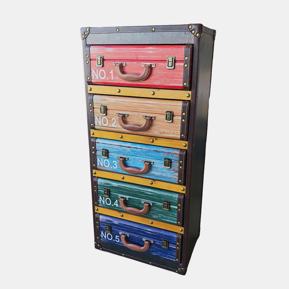 MEUBLE VALISE POUR RANGEMENT 5 TIROIRS MULTICOLORE 43 X 95 X 31 CM - Photo N°4