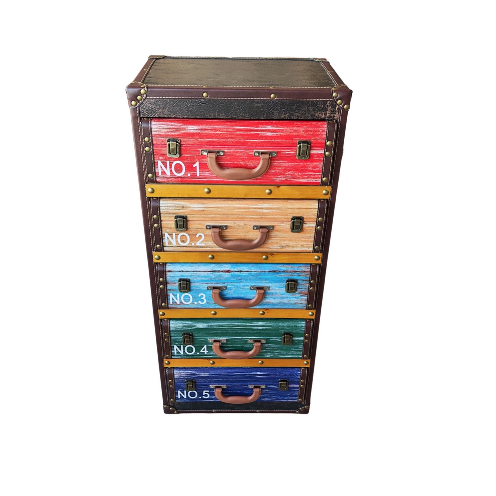 MEUBLE VALISE POUR RANGEMENT 5 TIROIRS MULTICOLORE 43 X 95 X 31 CM - Photo N°3