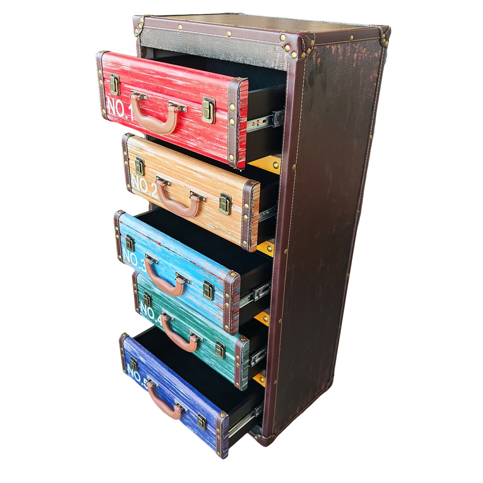 MEUBLE VALISE POUR RANGEMENT 5 TIROIRS MULTICOLORE 43 X 95 X 31 CM - Photo N°2