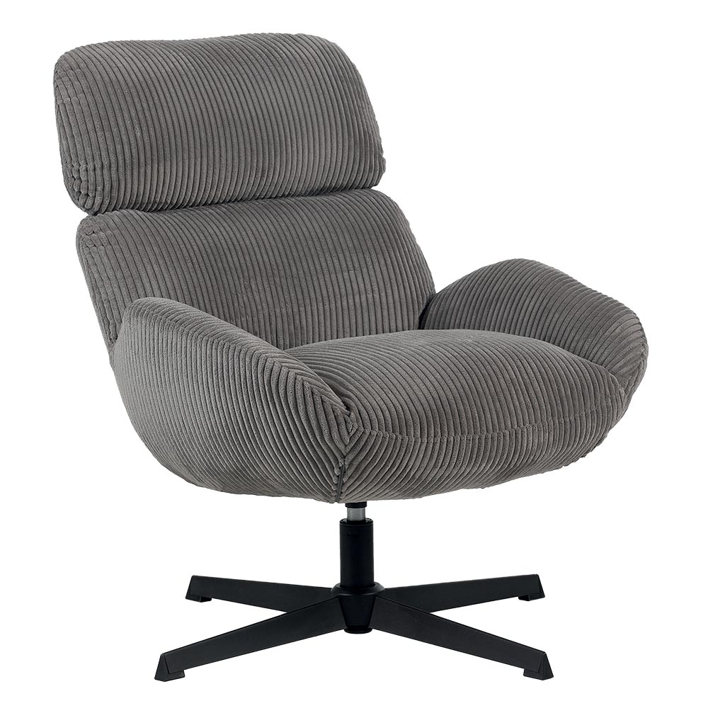 FAUTEUIL BISSETT PIVOTANT TISSU VELOURS GROSSES COTES GRIS 78 X 86 X 78 CM - Photo N°1