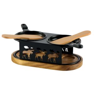 MINI SET A RACLETTE DOUBLE CARIBOUS METAL NOIR ET BOIS 31 X 7.5 X 11.5 CM