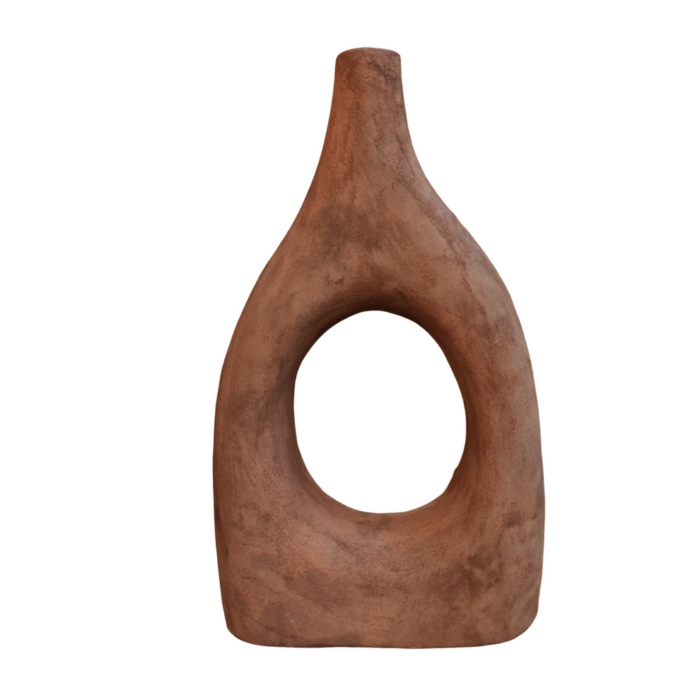 VASE TERRE CUITE COLORIS TERRACOTTA AJOURE AU CENTRE 28 X 48 X 8 CM - Photo N°1
