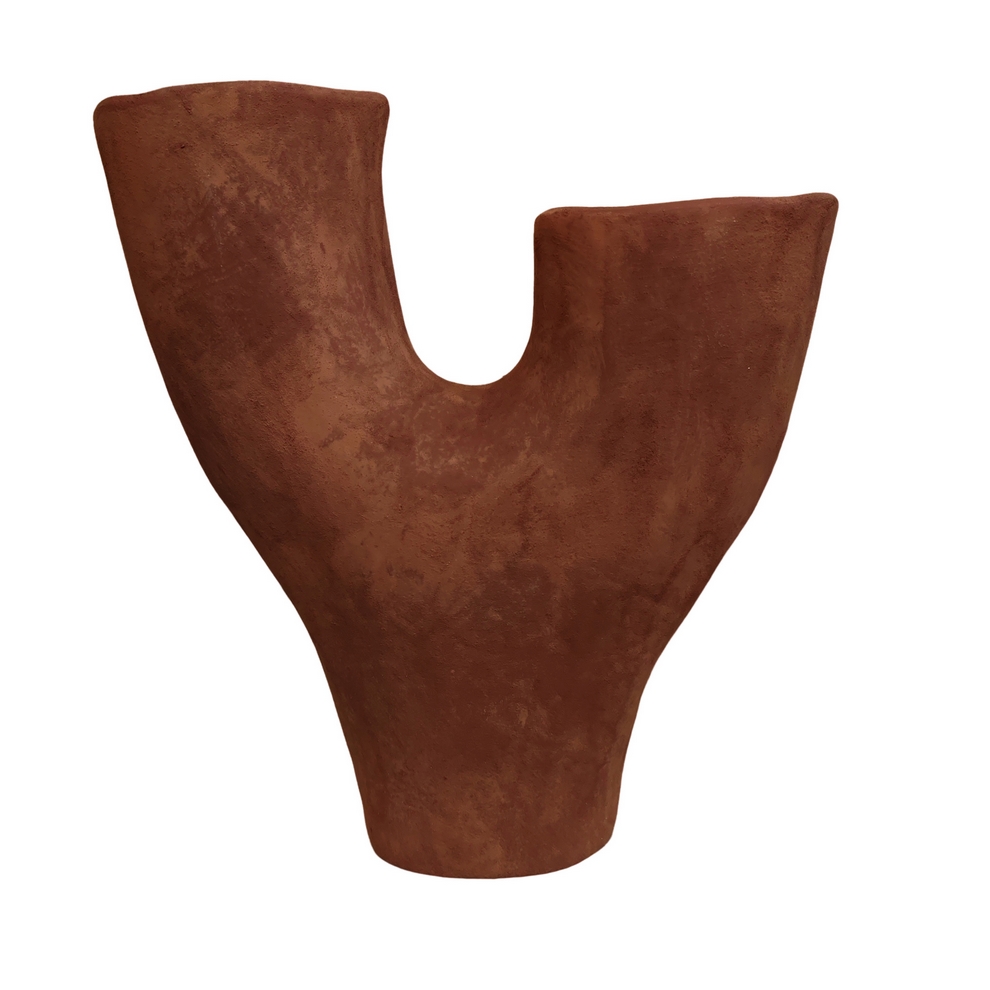 VASE TERRE CUITE 2 OUVERTURES COLORIS OCRE 31 X 34 X 11.5 CM - Photo N°1