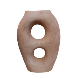 VASE TERRE CUITE COLORIS ARGILE DOUBLEMENT AJOURE AU CENTRE 28 X 40 X 11.5 CM