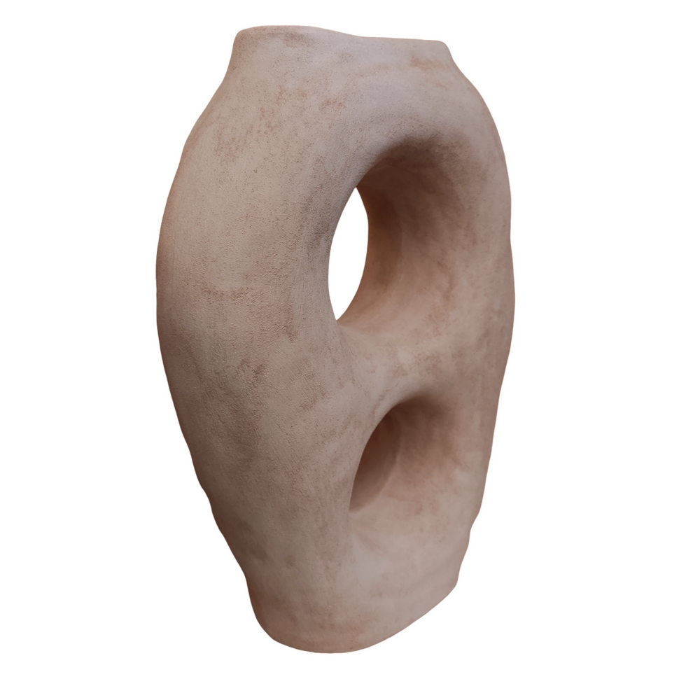 VASE TERRE CUITE COLORIS ARGILE DOUBLEMENT AJOURE AU CENTRE 28 X 40 X 11.5 CM - Photo N°2