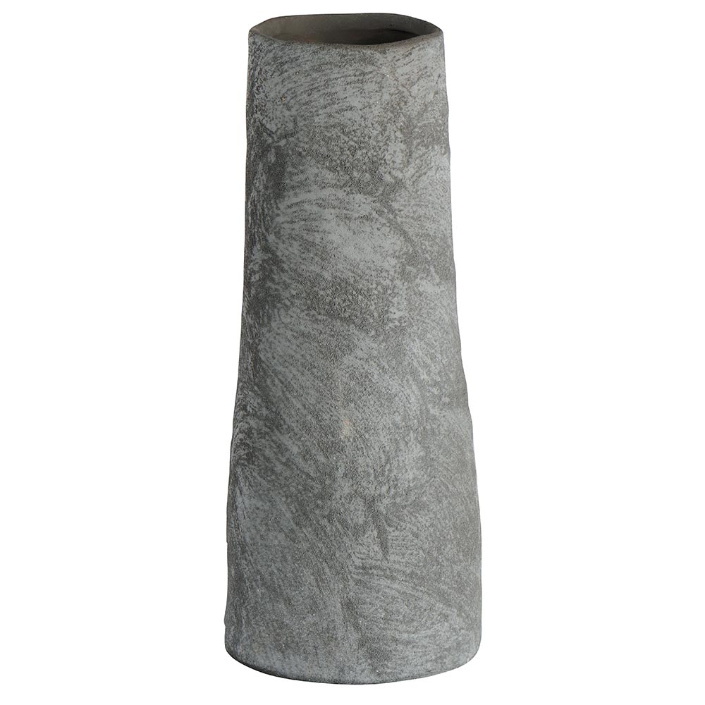 VASE CYLINDRIQUE HAUT EN GRES ANTHRACITE PATINE 10 X 20 X 10 CM - Photo N°1