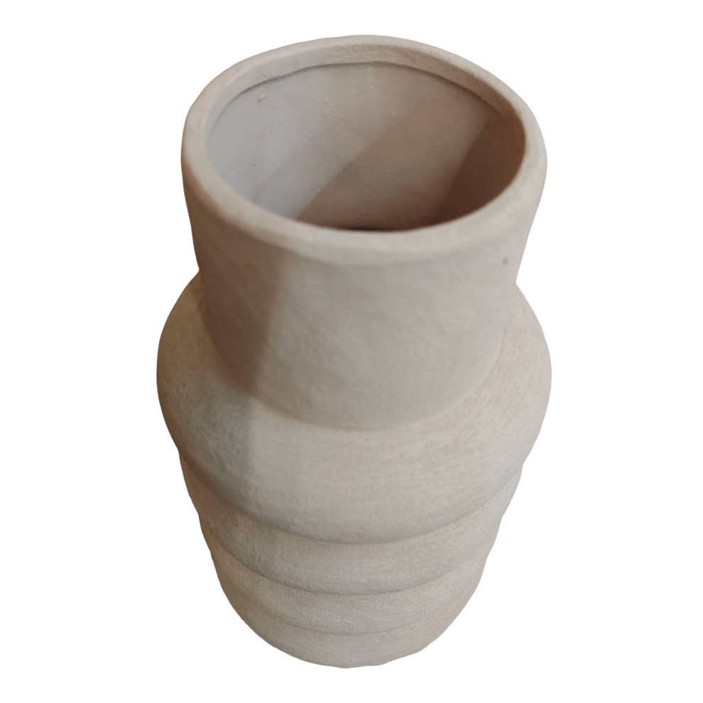 VASE EN GRES COLORIS SABLE CYLINDRIQUE 3 ANNEAUX 19 X 37 X 19 CM - Photo N°3