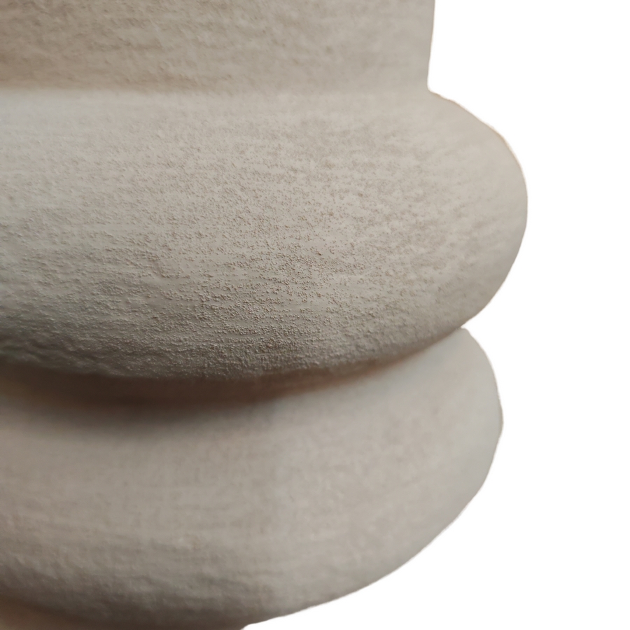 VASE EN GRES COLORIS SABLE CYLINDRIQUE 3 ANNEAUX 19 X 37 X 19 CM - Photo N°2