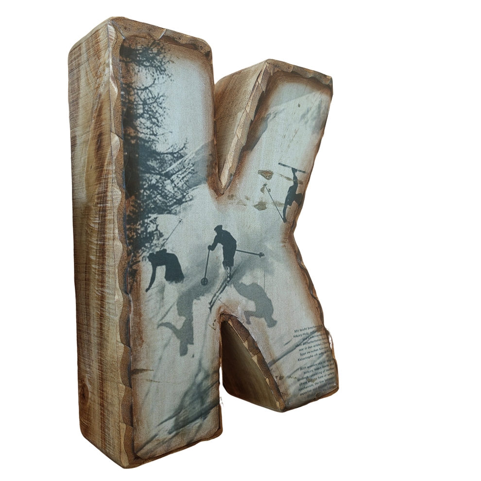 MOT SKI LETTRES DECOUPEES EN BOIS AVEC PHOTOS INCRUSTEES 74 X 39.5 X 10 CM - Photo N°5