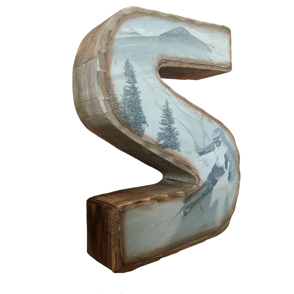 MOT SKI LETTRES DECOUPEES EN BOIS AVEC PHOTOS INCRUSTEES 74 X 39.5 X 10 CM - Photo N°2