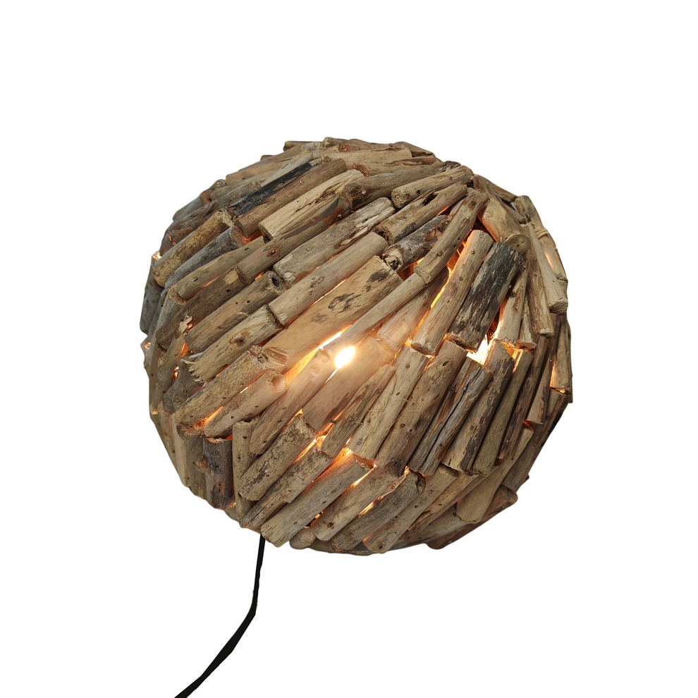 LAMPE SPHERE EN BOIS FLOTTE  DIAMETRE 30 CM - Photo N°1