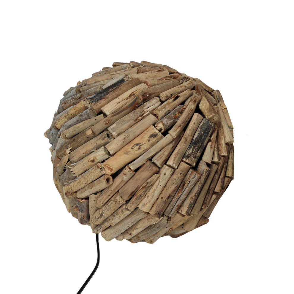 LAMPE SPHERE EN BOIS FLOTTE  DIAMETRE 30 CM - Photo N°3