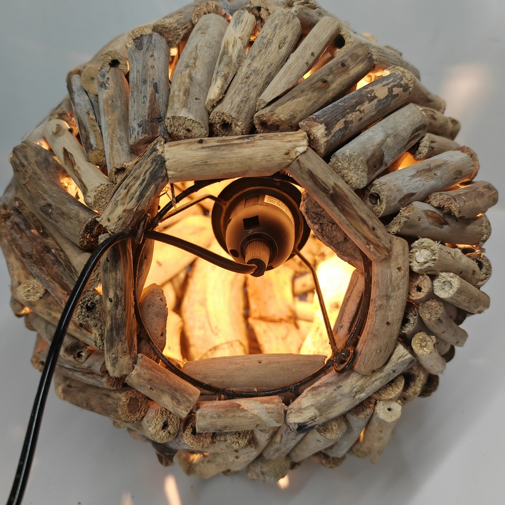 LAMPE SPHERE EN BOIS FLOTTE  DIAMETRE 25 CM - Photo N°2