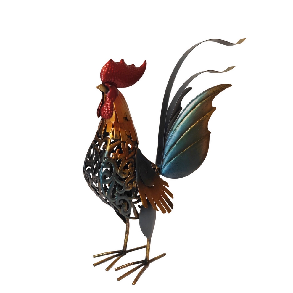 GRAND COQ BRILLANT EN METAL EFFET BRULE 36 X 40 X 13 CM - Photo N°1