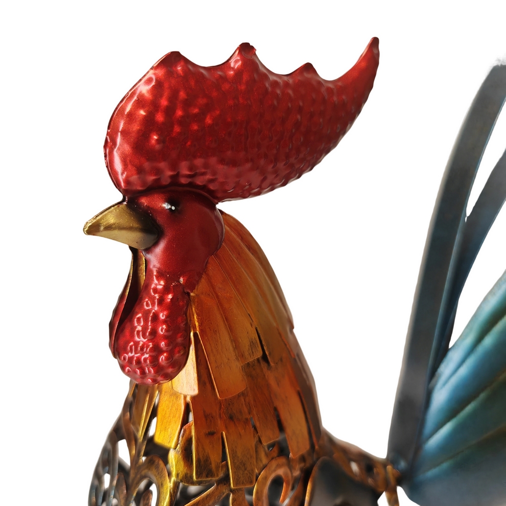 GRAND COQ BRILLANT EN METAL EFFET BRULE 36 X 40 X 13 CM - Photo N°3