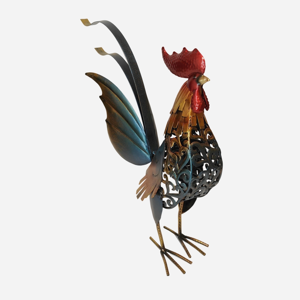 GRAND COQ BRILLANT EN METAL EFFET BRULE 36 X 40 X 13 CM - Photo N°2