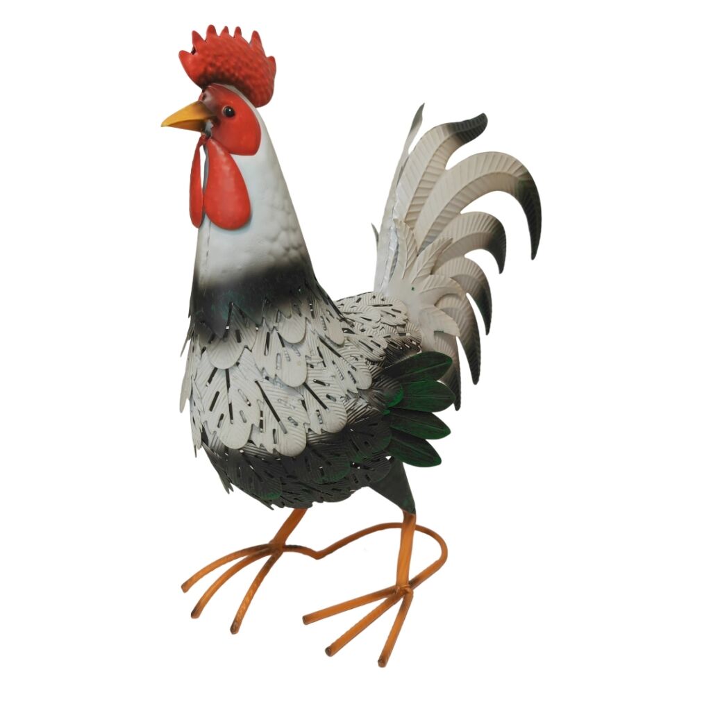 GRAND COQ EN METAL BLANC ET VERT 35.6 x 42.5 x 17.7 cm - Photo N°4