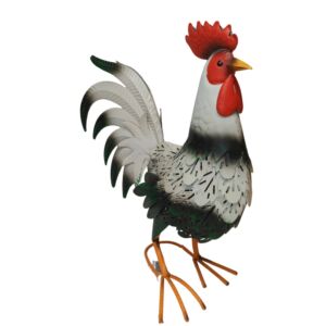 GRAND COQ EN METAL BLANC ET VERT 35.6 x 42.5 x 17.7 cm