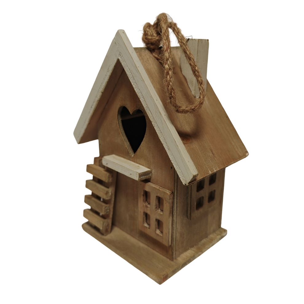 CABANE A OISEAUX BOIS OUVERTURE COEUR NATURELLE ET BLANCHE 19 X 24 X 12 CM - Photo N°4