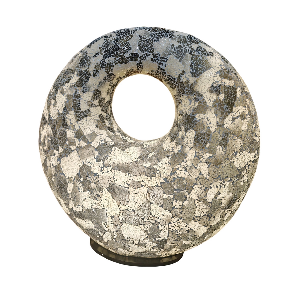 LAMPE DONUT OR ET BLANCHE A POSER MOSAIQUE DE VERRE 80 CM - Photo N°1