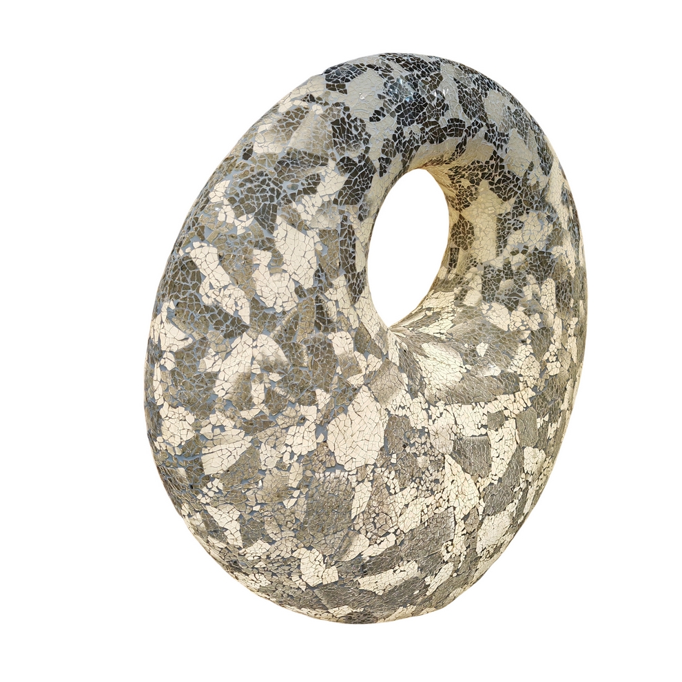 LAMPE DONUT OR ET BLANCHE A POSER MOSAIQUE DE VERRE 80 CM - Photo N°3