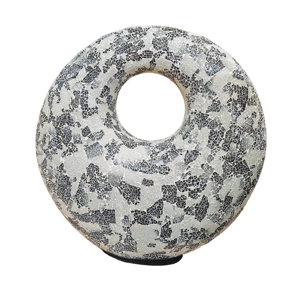 LAMPE DONUT OR ET BLANCHE A POSER MOSAIQUE DE VERRE 80 CM - Photo N°2