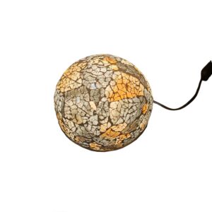 LAMPE BOULE EN VERRE MOSAIQUE OR ET GRIS 15 CM