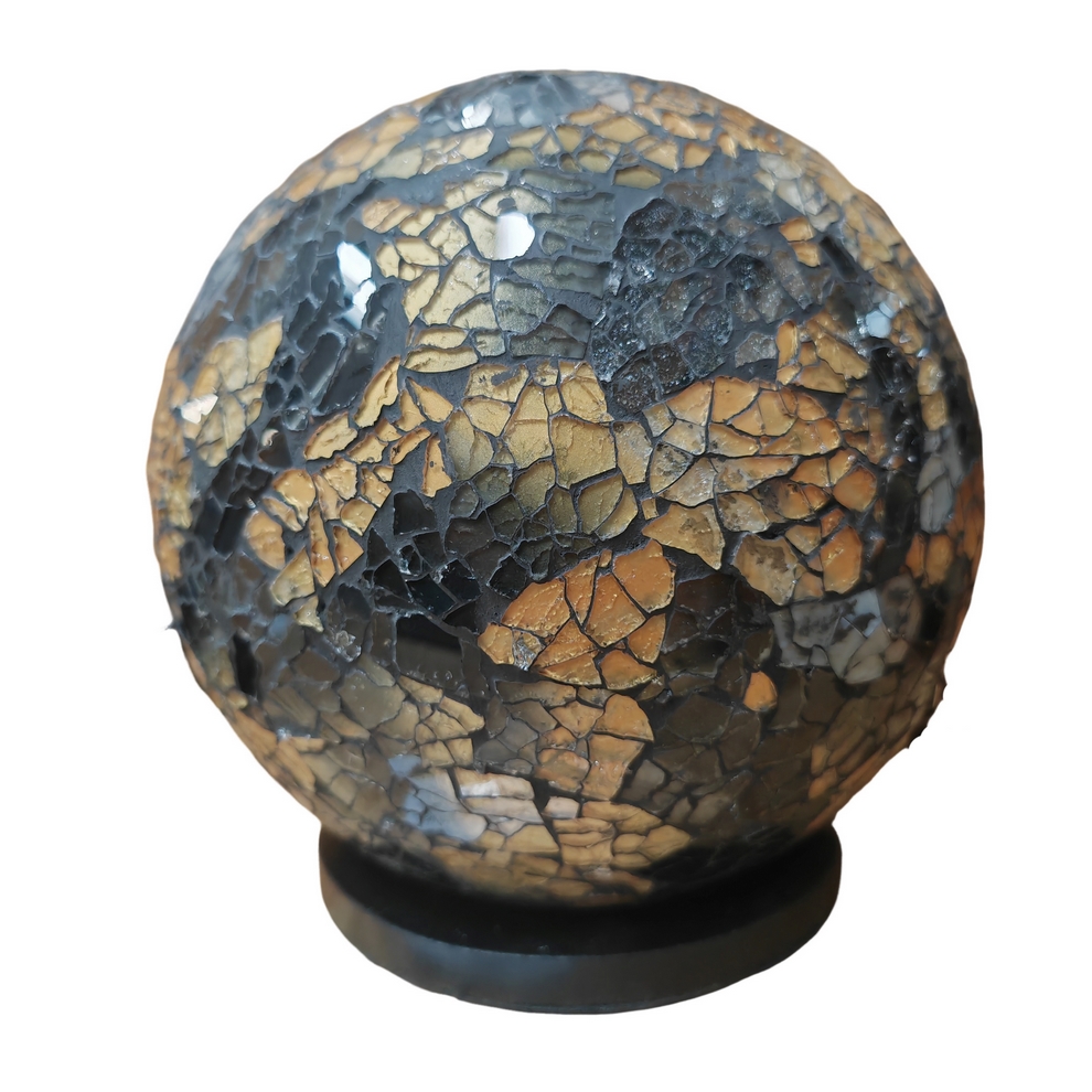 LAMPE BOULE EN VERRE MOSAIQUE OR ET GRIS 20 CM - Photo N°2