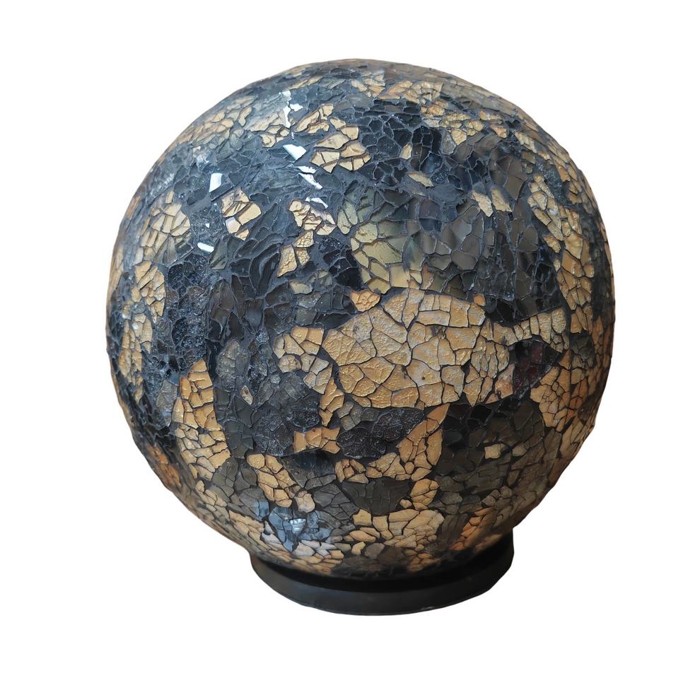 LAMPE BOULE EN VERRE MOSAIQUE OR ET GRIS 30 CM - Photo N°2