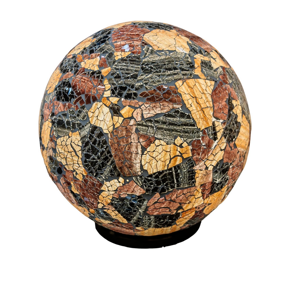 LAMPE BOULE EN VERRE MOSAIQUE OR ET GRIS 30 CM - Photo N°1