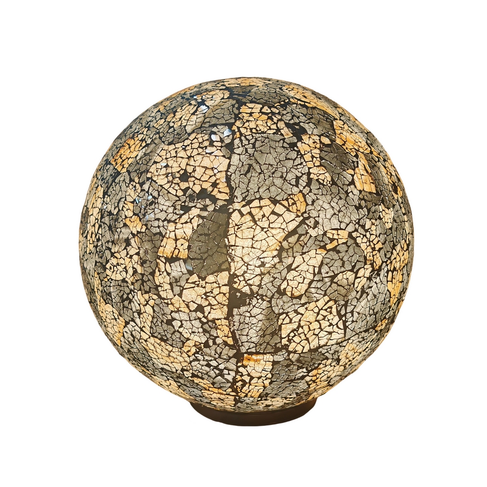LAMPE BOULE EN VERRE MOSAIQUE OR ET GRIS 40 CM - Photo N°1