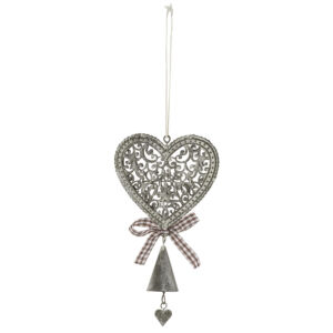 COEUR METAL GRIS AJOURE 1 CLOCHETTE 6.5 X 11  CM