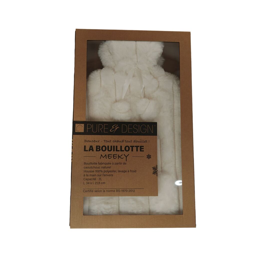 BOUILLOTTE BLANCHE EN FAUSSE FOURRURE 34 X 21.5 CM - Photo N°2