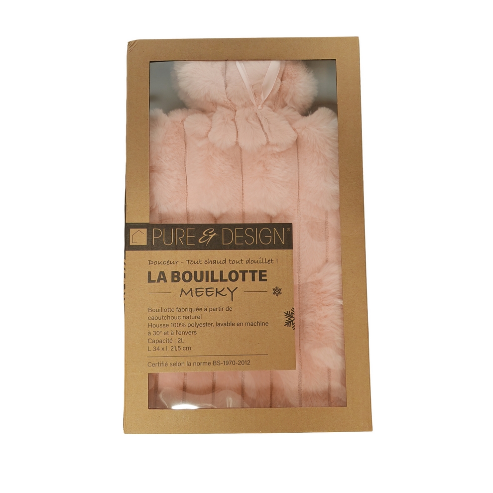 BOUILLOTTE ROSE EN FAUSSE FOURRURE 34 X 21.5 CM - Photo N°2
