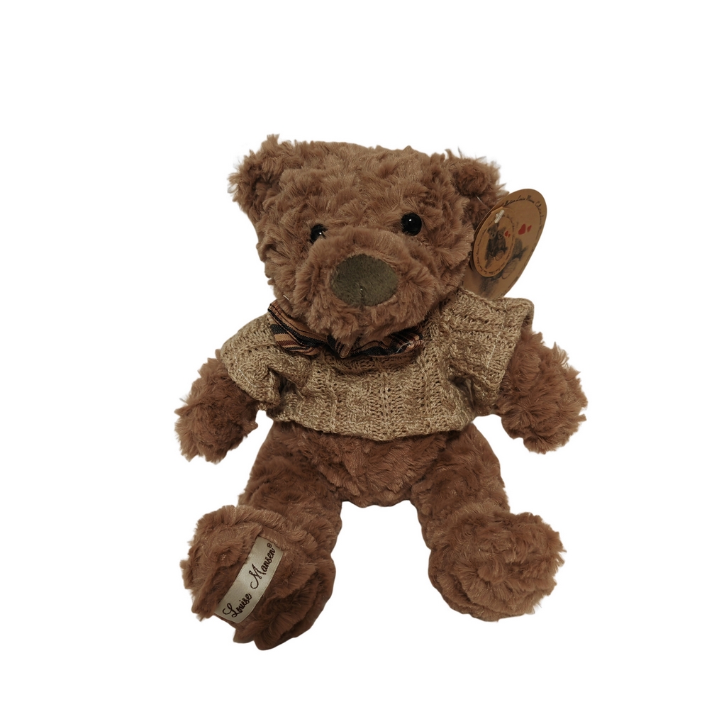 PELUCHE OURS NOMME GORDON MARRON AVEC PULL ET FOULARD 26 cm - Photo N°1