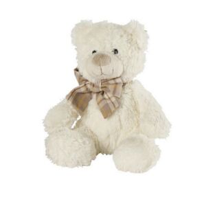PELUCHE OURS NOMME NILS BLANC FOULARD VICHY BEIGE 22 cm