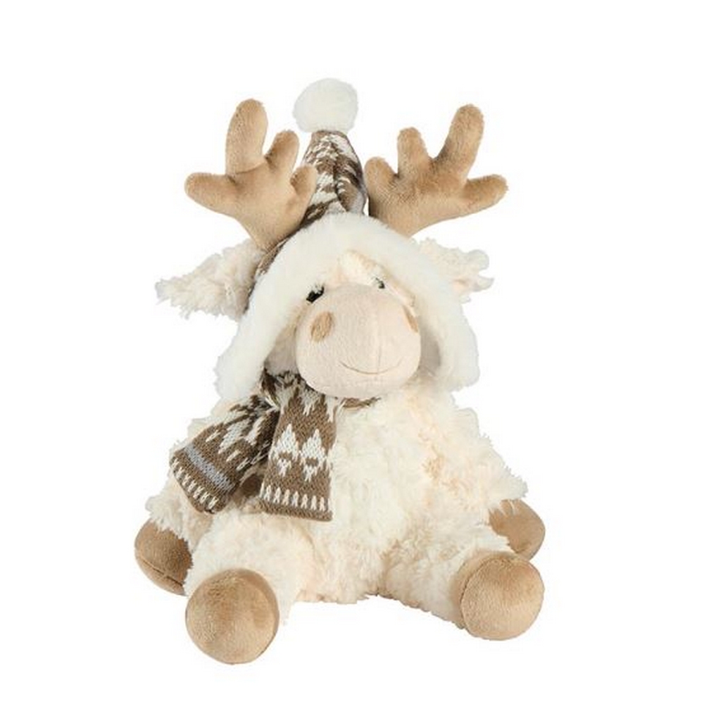 PELUCHE CARIBOU BEIGE NOMME ALLAN BONNET ET ECHARPE 26 CM - Photo N°1