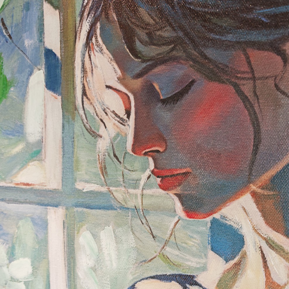 PEINTURE PORTRAIT FEMME DOMINANCE BLEU 70 X 100 X 3.8 CM - Photo N°3